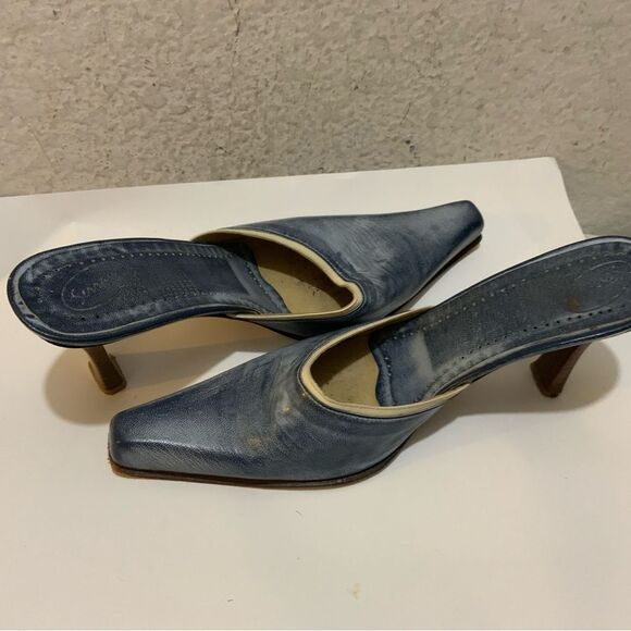 Serrano Mules sandals blue leather heels size 25 Mex us 8.5 - Picture 2 of 11